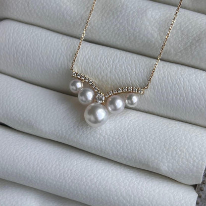 K18 Akoya pearl necklace with 0.16ct diamonds and 46.5cm gold chain showcasing pearls sized 4.3-6.4mm