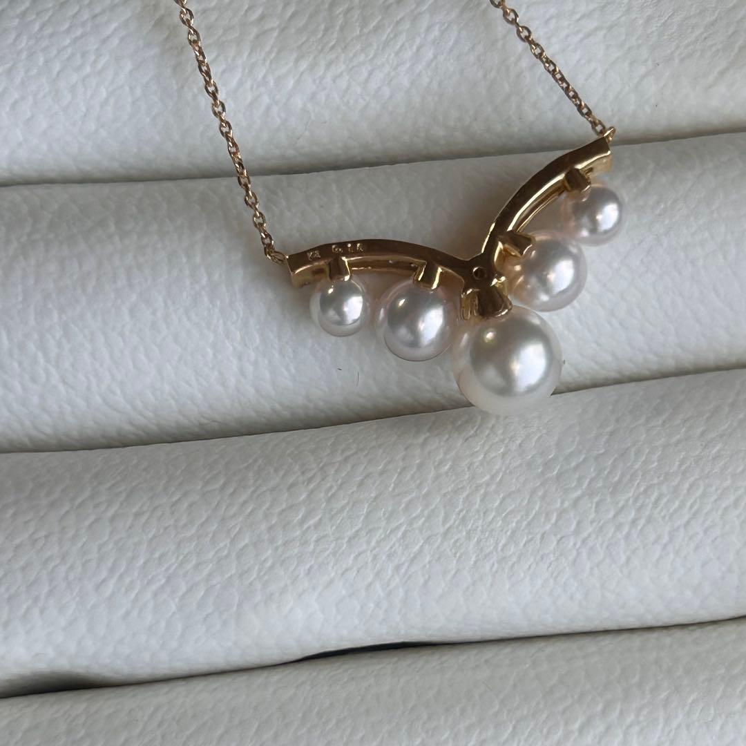 K18 Akoya pearl necklace with 0.16ct diamonds and 46.5cm gold chain showcasing pearls sized 4.3-6.4mm