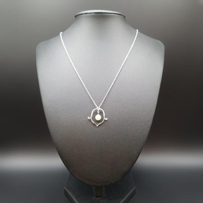 Mikimoto Flower Motif Ladies Necklace with 6mm silver pearl and engraved silver chain