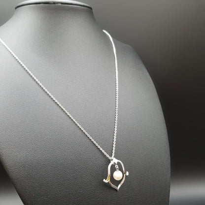 Mikimoto Flower Motif Ladies Necklace with 6mm silver pearl and engraved silver chain