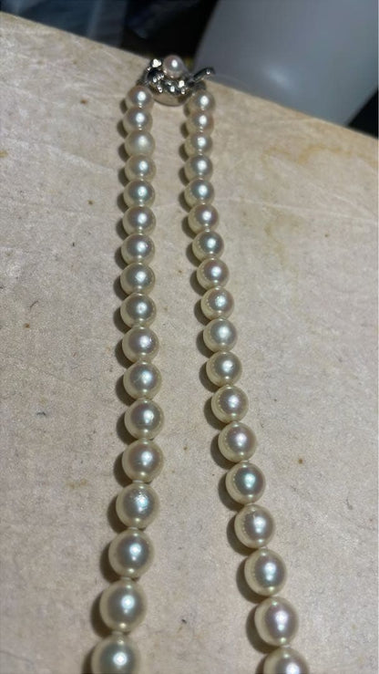 Akoya pearl necklace with 7-7.5mm white pearls on a 45cm silver chain