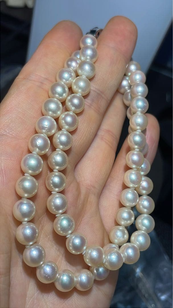 Akoya pearl necklace with 7-7.5mm white pearls on a 45cm silver chain