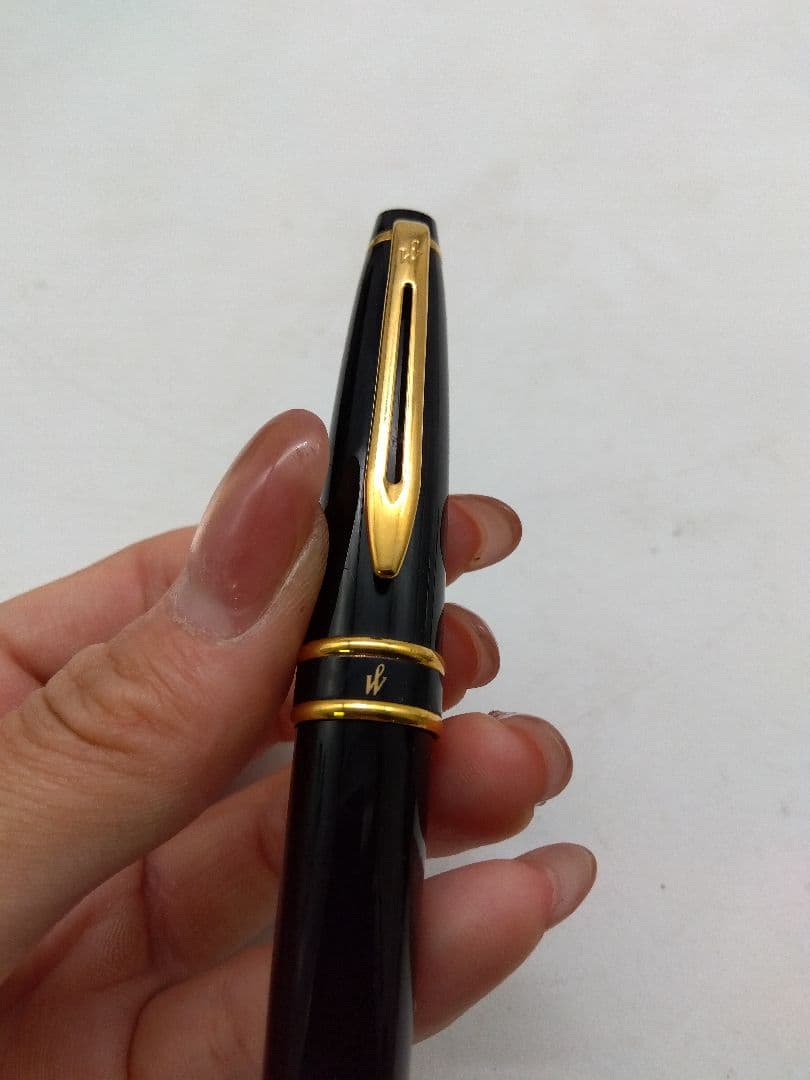 Waterman fountain pen with black body and gold accents, manufactured in France