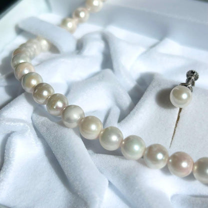 Earring set featuring 6.5-6mm Akoya pearls with matching 43 cm pearl necklace