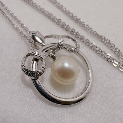 MIKIMOTO Silver Akoya Pearl Round Necklace featuring a single pearl pendant on a 40.5 cm silver chain