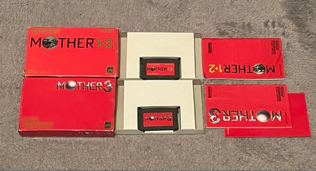 Game Boy Advance cartridge featuring MOTHER 1+2 and MOTHER 3 titles