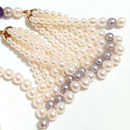 Akoya pearl amethyst fringed lariat necklace with gold-colored metal and freshwater pearl fringe