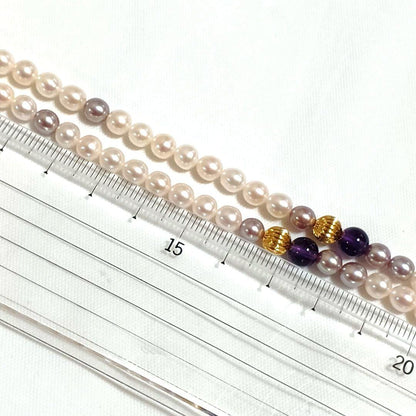Akoya pearl amethyst fringed lariat necklace with gold-colored metal and freshwater pearl fringe