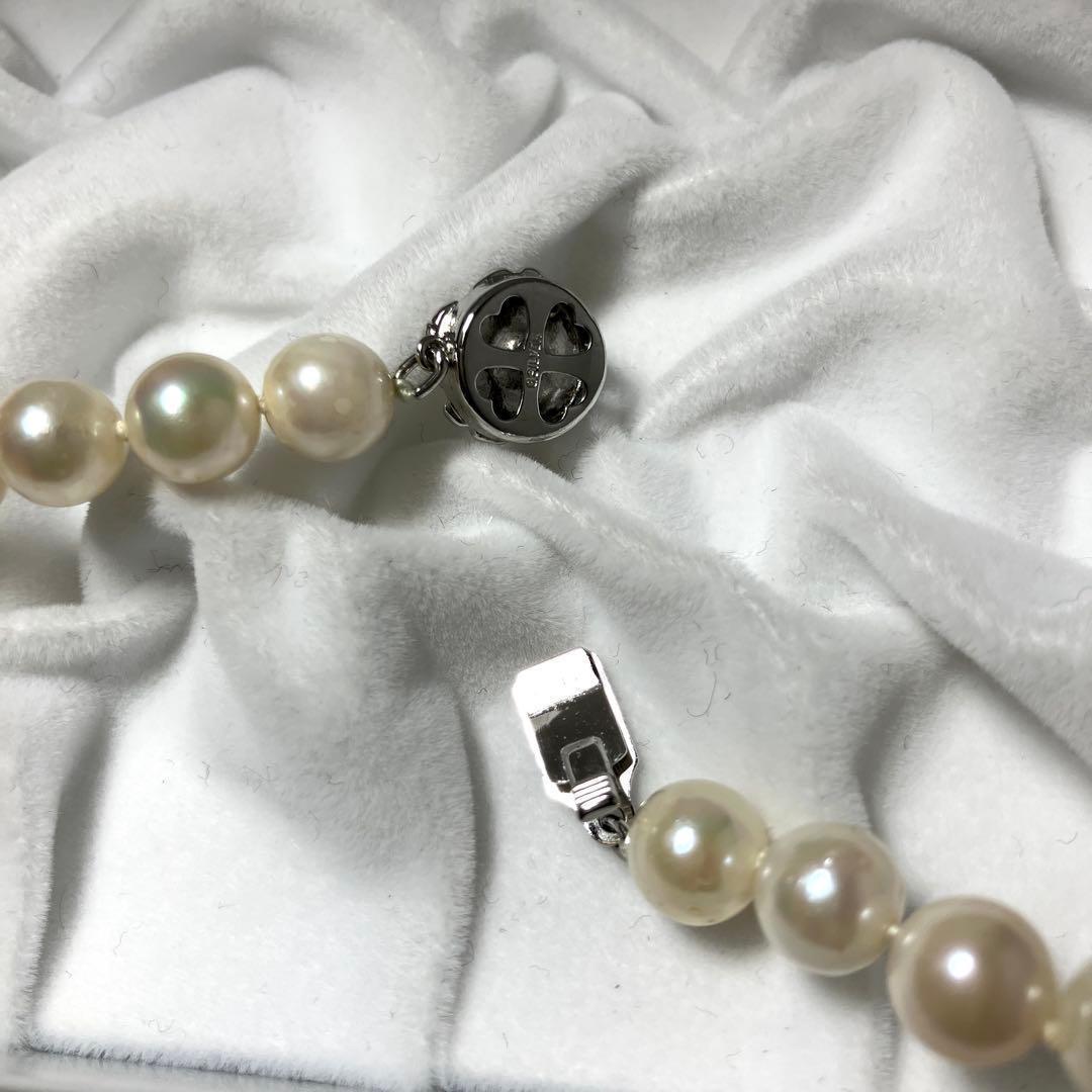 Oyster pearl necklace with white pearls sized 7.5-8.5mm on a 42cm silver chain with silver clasp