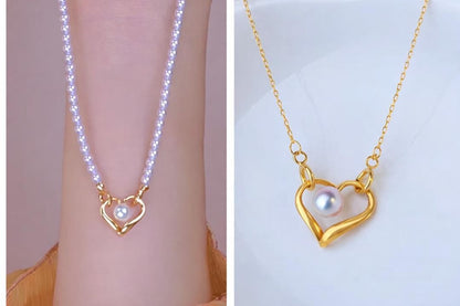 Law K18YG yellow gold heart pendant necklace with 5-5.5 mm Akoya pearl charm