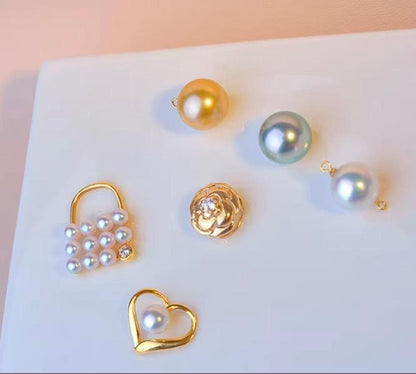 Law K18YG yellow gold heart pendant necklace with 5-5.5 mm Akoya pearl charm