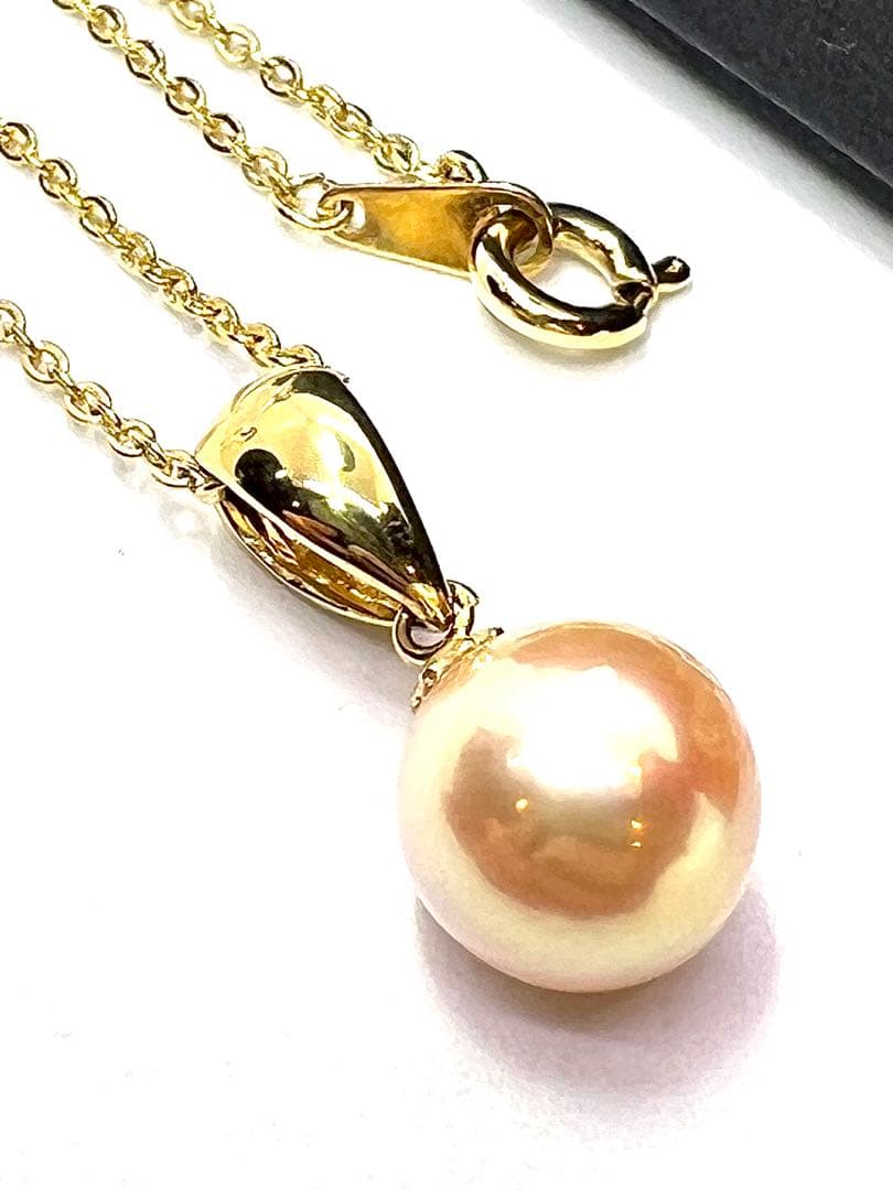 Aoyama Pearl 10mm genuine large gold pearl necklace with silver and gold coated bail and 42cm gold alloy chain