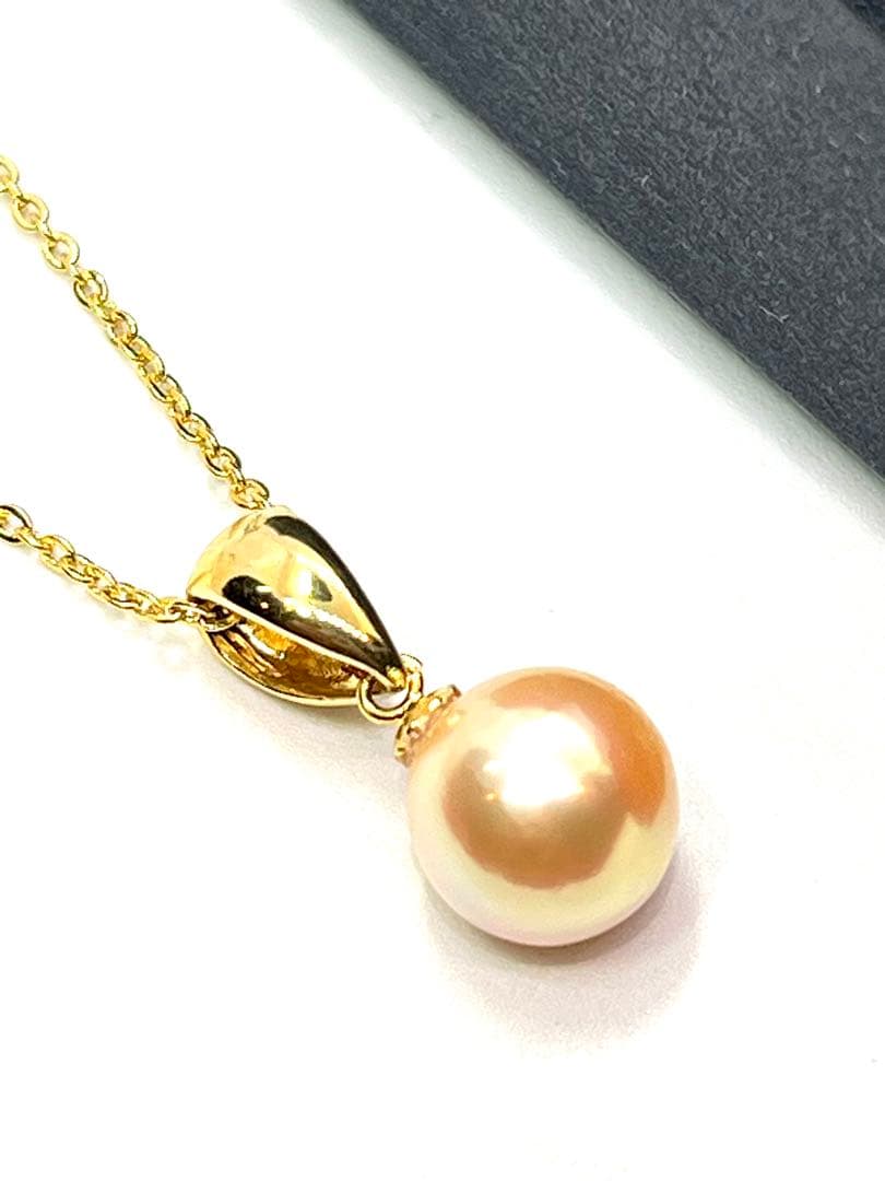 Aoyama Pearl 10mm genuine large gold pearl necklace with silver and gold coated bail and 42cm gold alloy chain
