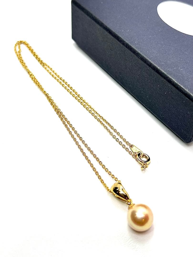 Aoyama Pearl 10mm genuine large gold pearl necklace with silver and gold coated bail and 42cm gold alloy chain