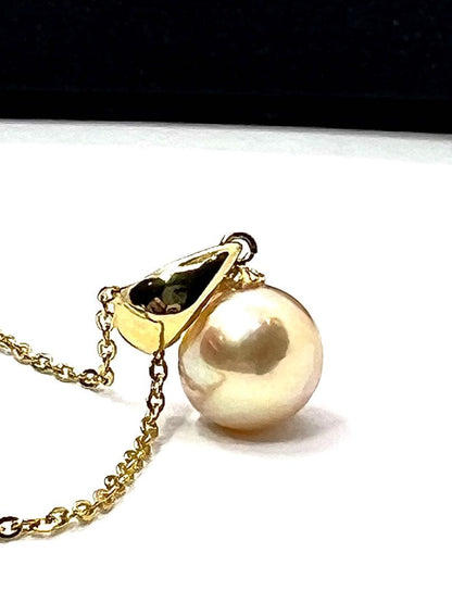 Aoyama Pearl 10mm genuine large gold pearl necklace with silver and gold coated bail and 42cm gold alloy chain