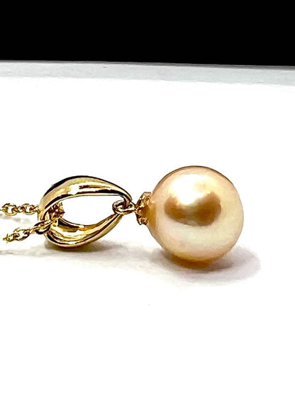 Aoyama Pearl 10mm genuine large gold pearl necklace with silver and gold coated bail and 42cm gold alloy chain