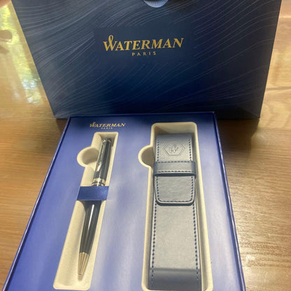 WATERMAN Expert ES black ballpoint pen with chrome trim shown on white background