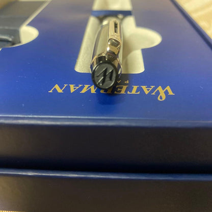 WATERMAN Expert ES black ballpoint pen with chrome trim shown on white background
