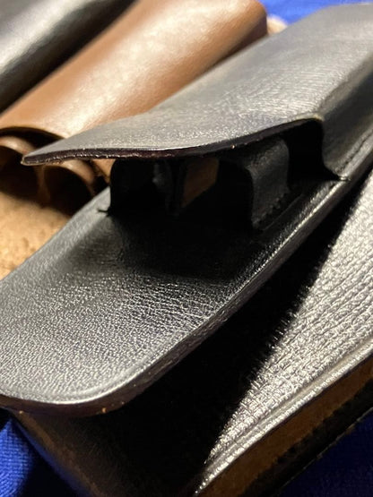 PILOT leather pen case 6 piece set in brown and black, showcasing retro Showa design
