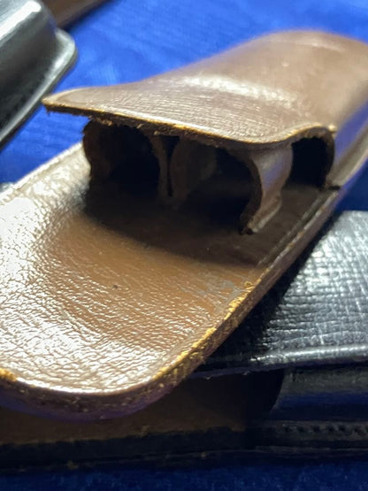 PILOT leather pen case 6 piece set in brown and black, showcasing retro Showa design