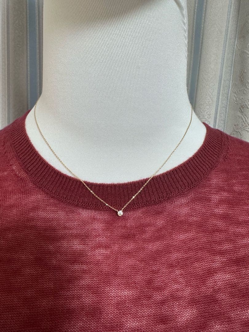 Agete K18 gold diamond necklace 0.1ct with 40cm length and 0.3cm top size