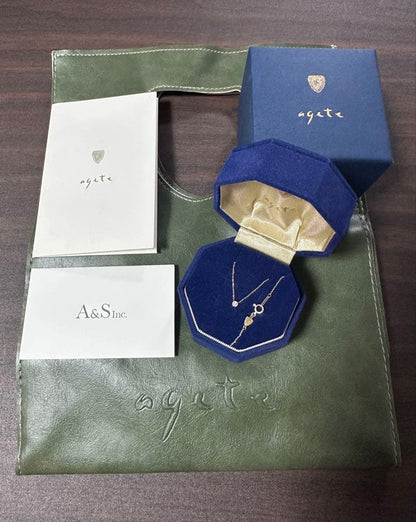Agete K18 gold diamond necklace 0.1ct with 40cm length and 0.3cm top size