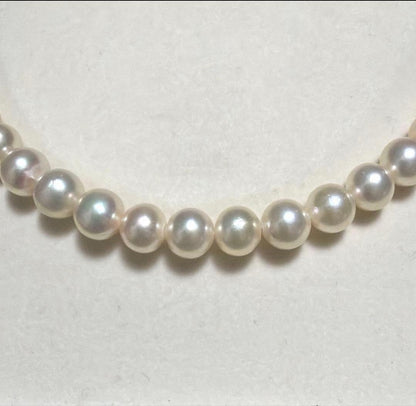 TASAKI Akoya Pearl Necklace featuring 7.5 mm pearls with silver clasp and high luster finish