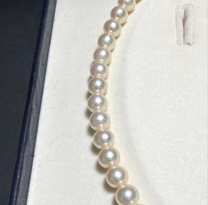 TASAKI Akoya Pearl Necklace featuring 7.5 mm pearls with silver clasp and high luster finish