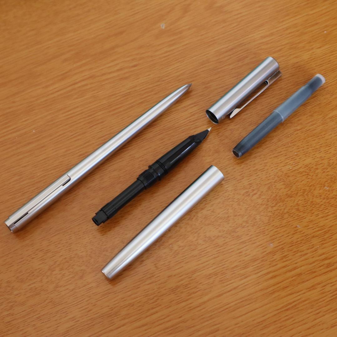 Vintage Waterman silver metal fountain pen and ballpoint pen set with EF nib and cartridge converter
