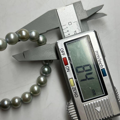 Akoya pearl necklace with blue gray pearls measuring 7.9-8.4mm weighing 41 grams