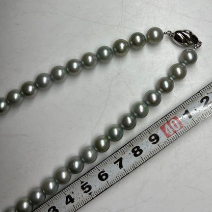 Akoya pearl necklace with blue gray pearls measuring 7.9-8.4mm weighing 41 grams