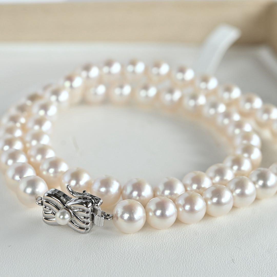 Takashi Akoya pearl necklace with 8-7.5mm pearls and ribbon clasp, 42cm length