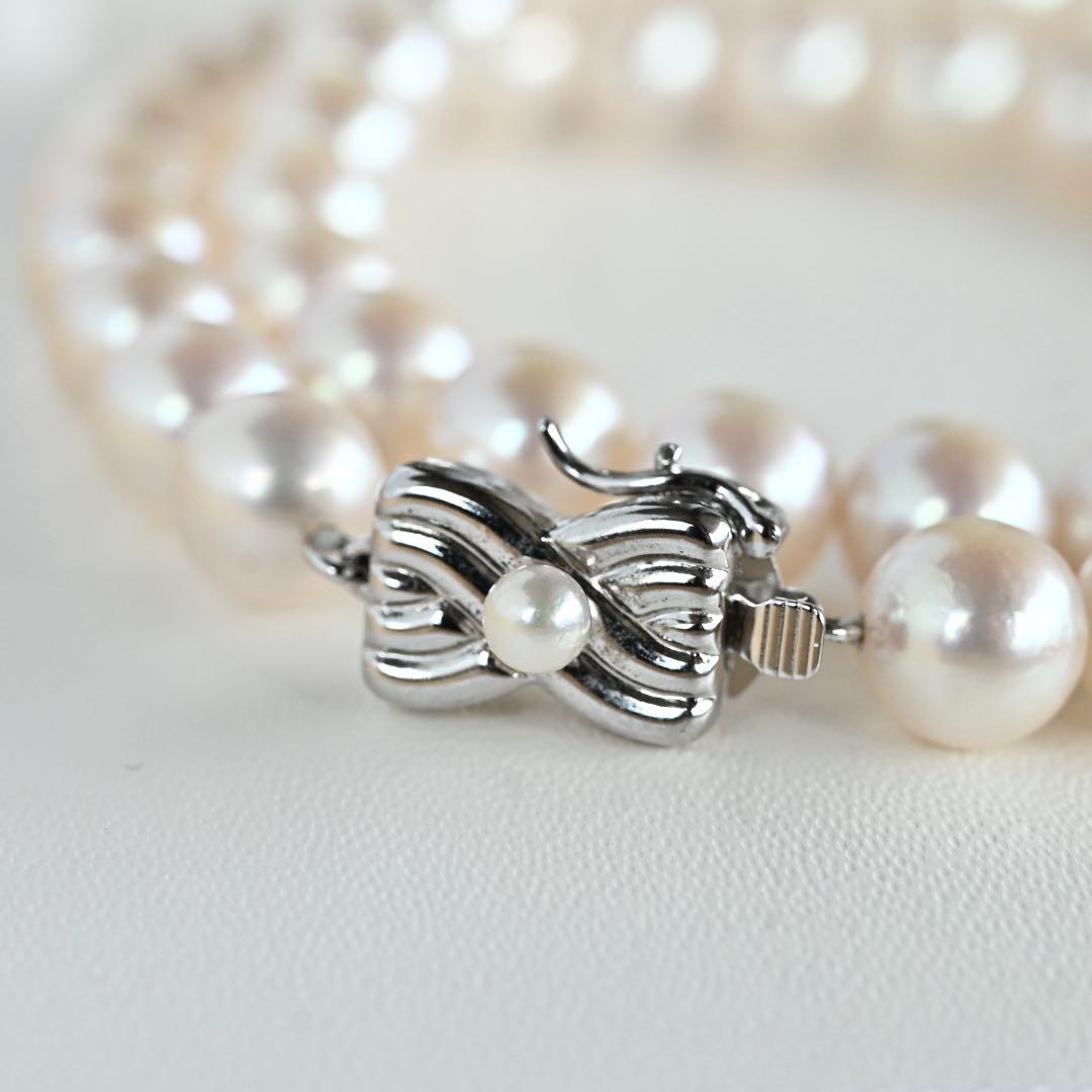 Takashi Akoya pearl necklace with 8-7.5mm pearls and ribbon clasp, 42cm length