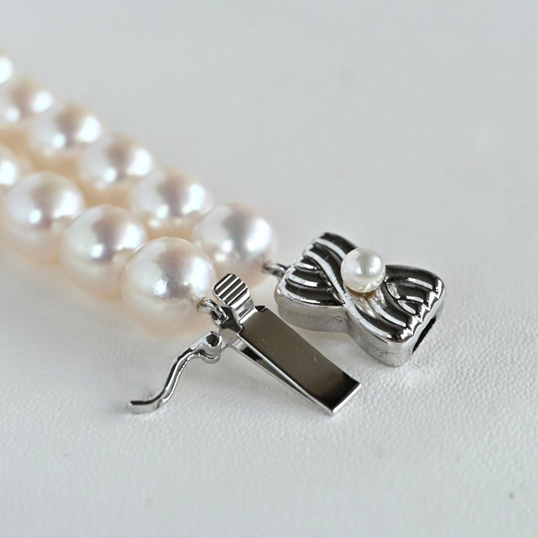 Takashi Akoya pearl necklace with 8-7.5mm pearls and ribbon clasp, 42cm length