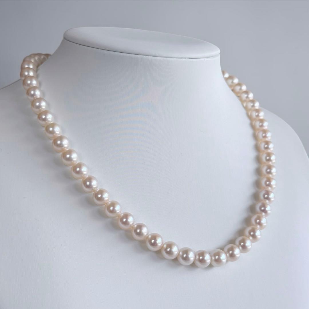 Takashi Akoya pearl necklace with 8-7.5mm pearls and ribbon clasp, 42cm length