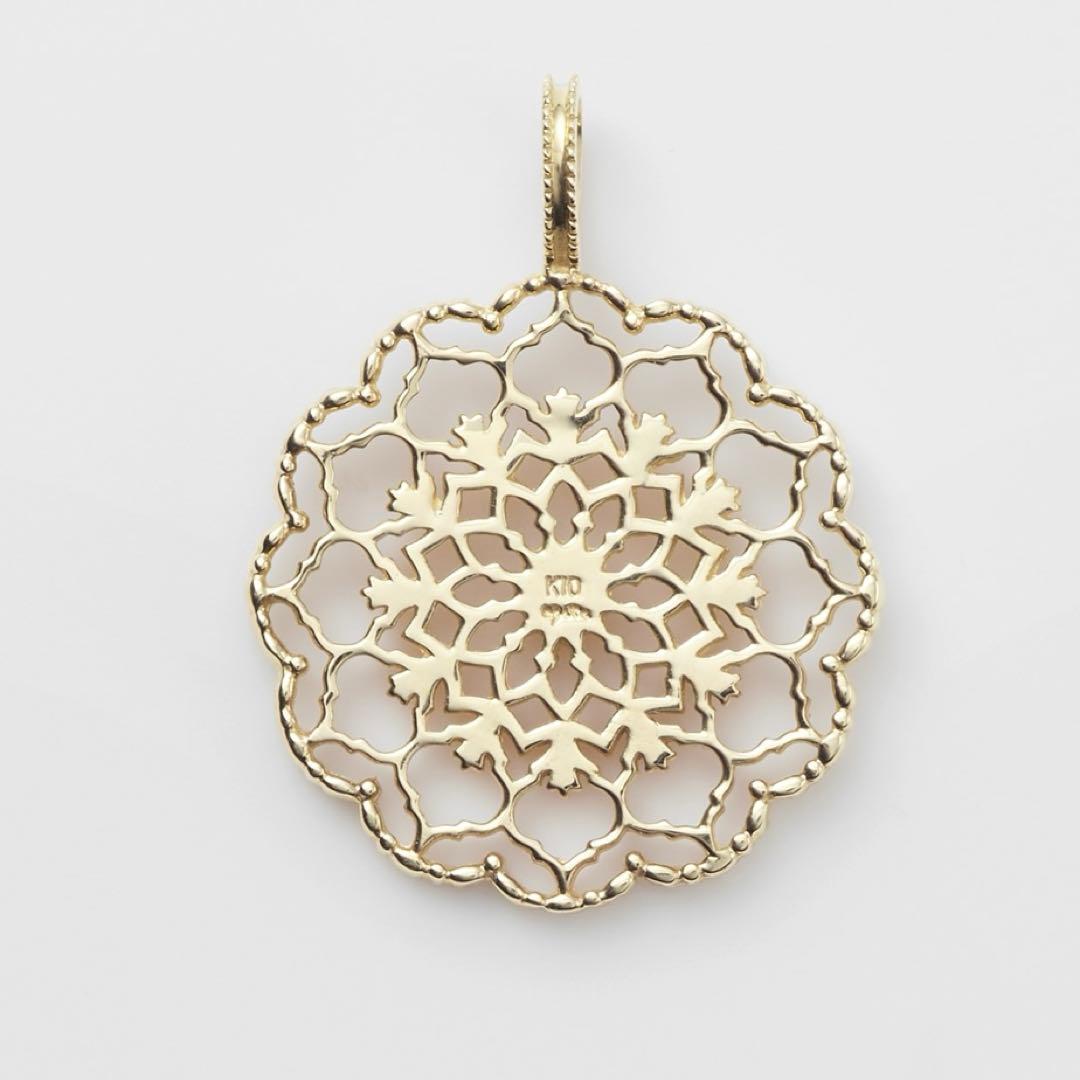 Agete K10 diamond charm necklace top with hollow pattern on a 50cm chain