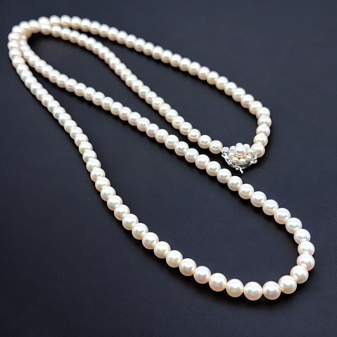Highest grade Aurora Hanadama Tasaki Akoya long pearl necklace measuring 82 cm with 6.3 mm pearls