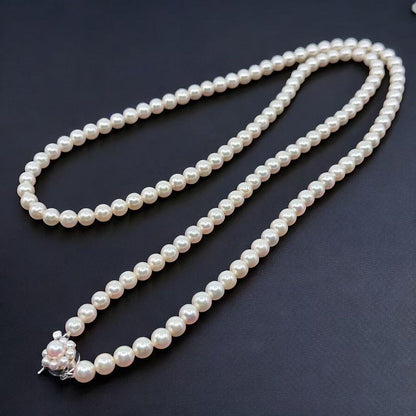 Highest grade Aurora Hanadama Tasaki Akoya long pearl necklace measuring 82 cm with 6.3 mm pearls