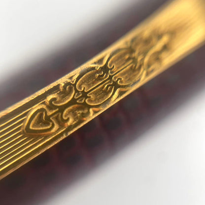Pilot K18 fountain pen in Bordeaux color with gold trim and engraved clip shown against white background
