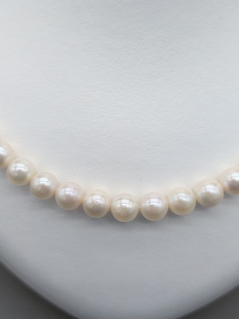 Kuro Akoya genuine pearl necklace with white 7-7.5mm pearls and silver clasp, 42.7cm length