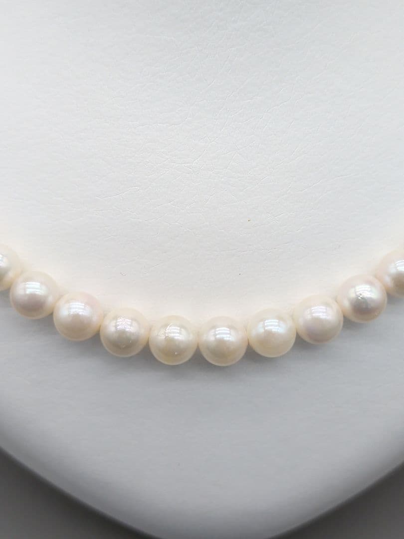 Kuro Akoya genuine pearl necklace with white 7-7.5mm pearls and silver clasp, 42.7cm length