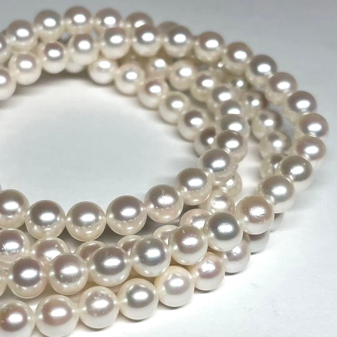 Akoya pearl 2-strand necklace with 5.8-6.5mm pearls and silver clasp on white background