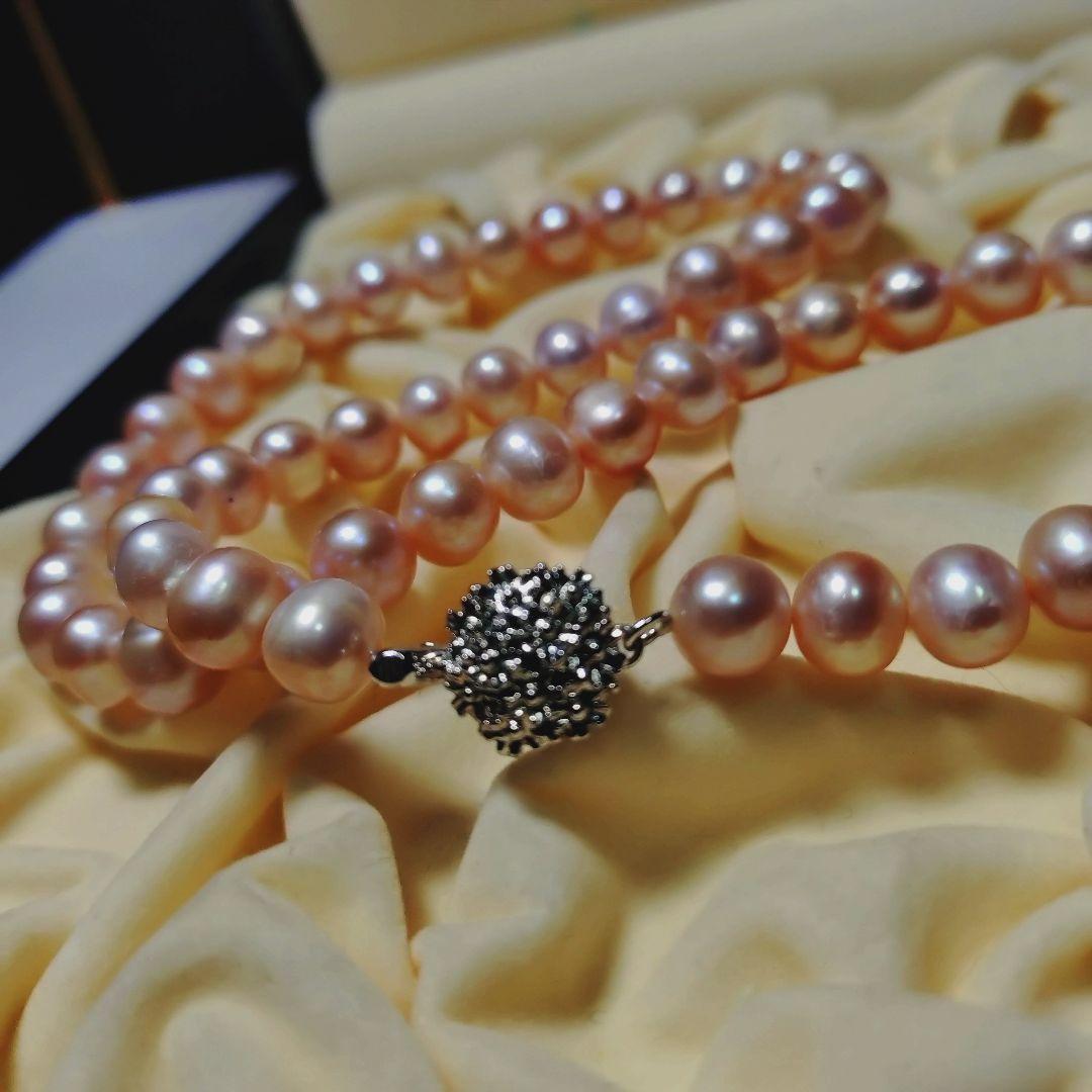 Akoya pink genuine pearl baroque necklace with silver stamp featuring 7.7mm-9.9mm pearls