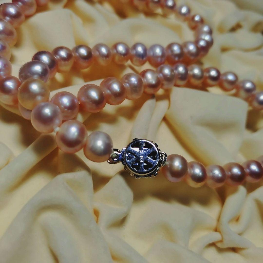 Akoya pink genuine pearl baroque necklace with silver stamp featuring 7.7mm-9.9mm pearls