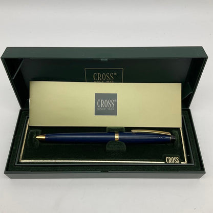CROSS Ballpoint Pen and Sharp Pencil Set 10_16 in navy and gold color with black ink and silver finish