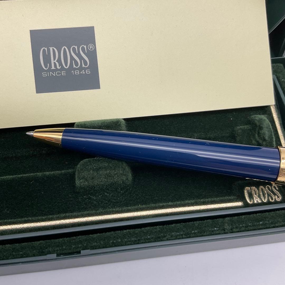 CROSS Ballpoint Pen and Sharp Pencil Set 10_16 in navy and gold color with black ink and silver finish