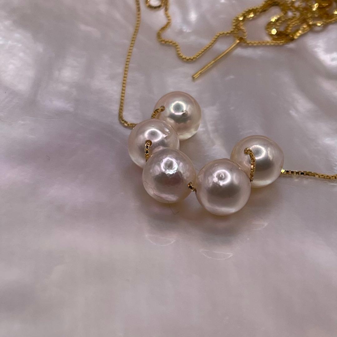 Akoya pearl 5-strand necklace with 7.5-8mm white pearls and white gold S925 18K plated fittings on 42cm chain