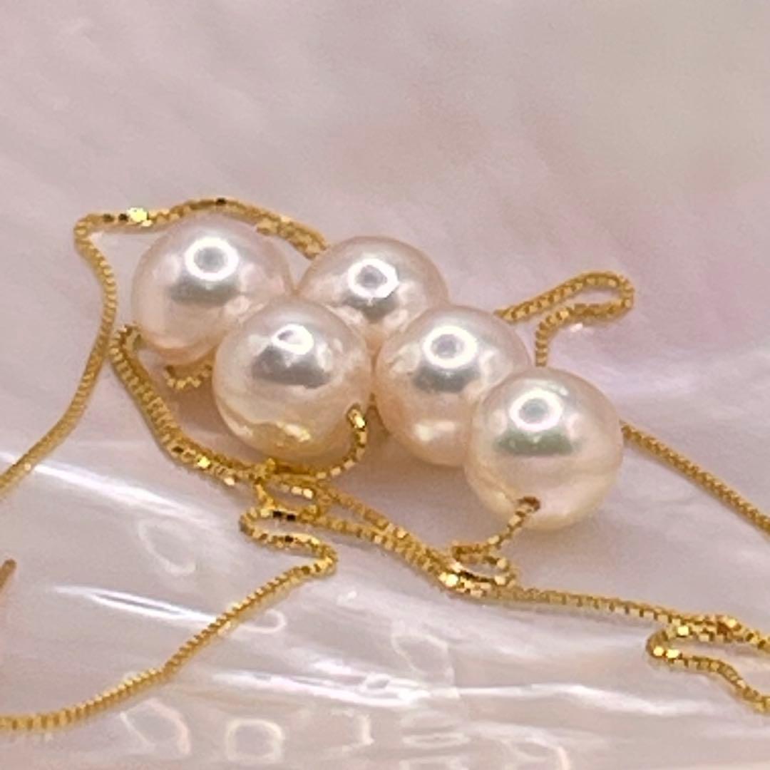 Akoya pearl 5-strand necklace with 7.5-8mm white pearls and white gold S925 18K plated fittings on 42cm chain
