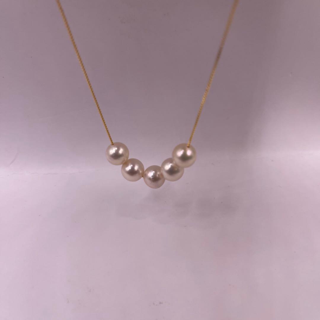 Akoya pearl 5-strand necklace with 7.5-8mm white pearls and white gold S925 18K plated fittings on 42cm chain