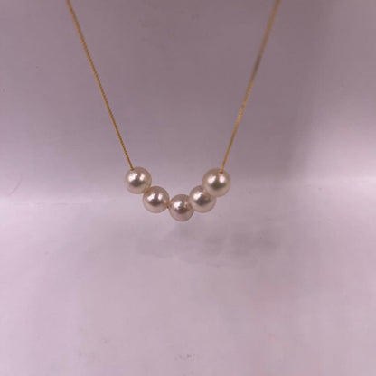 Akoya pearl 5-strand necklace with 7.5-8mm white pearls and white gold S925 18K plated fittings on 42cm chain